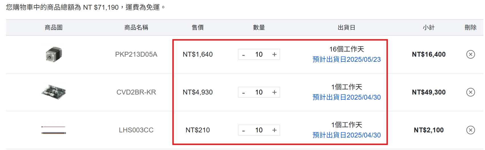 預計出貨日